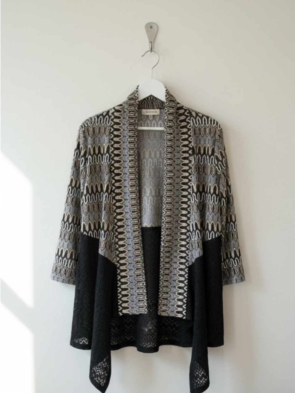 Alfred Dunner Geometric & Lace Open Front Cardigan Plus Size 1X